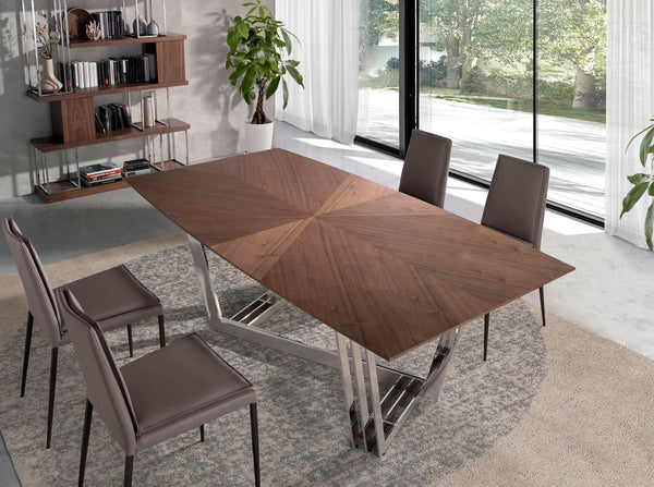 Oval Barrel Dining Table in Walnut and Chrome Steel