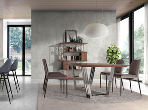 Oval Barrel Dining Table in Walnut and Chrome Steel