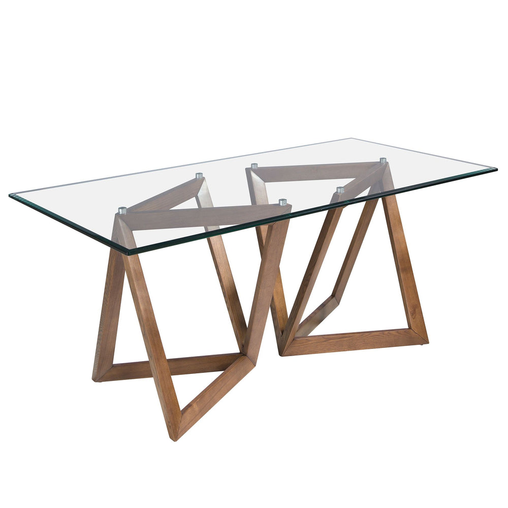 Rectangular dining table in tempered glass and walnut
