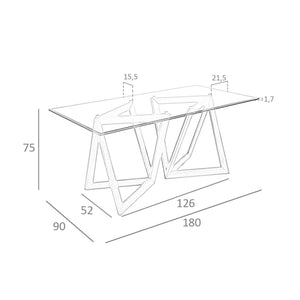 Rectangular dining table in tempered glass and walnut