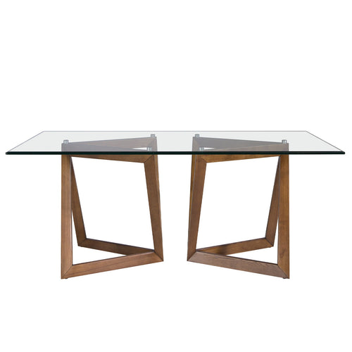 Rectangular dining table in tempered glass and walnut
