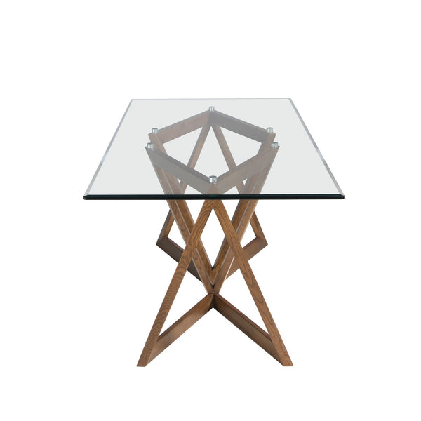 Rectangular dining table in tempered glass and walnut