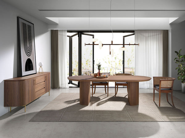 Half point oval walnut dining table