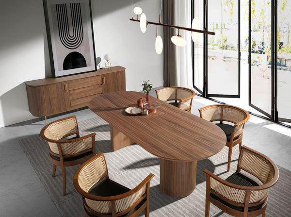 Half point oval walnut dining table