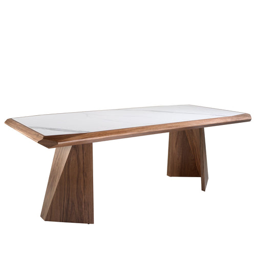 Rectangular porcelain marble and walnut dining table