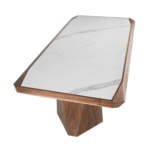 Rectangular porcelain marble and walnut dining table