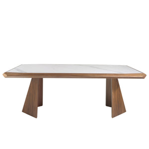 Rectangular porcelain marble and walnut dining table