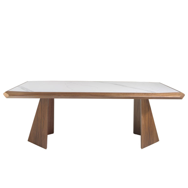Rectangular porcelain marble and walnut dining table