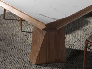 Rectangular porcelain marble and walnut dining table