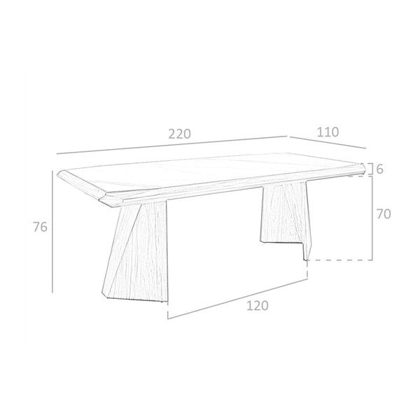Rectangular porcelain marble and walnut dining table