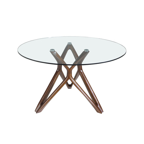 Round dining table in tempered glass and walnut D130