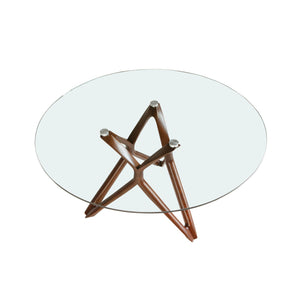 Round dining table in tempered glass and walnut