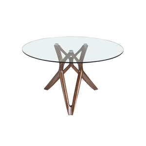 Round dining table in tempered glass and walnut
