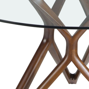 Round dining table in tempered glass and walnut