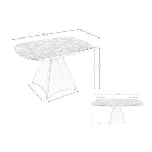 Extendable oval barrel dining table in porcelain, marble and steel with walnut effect