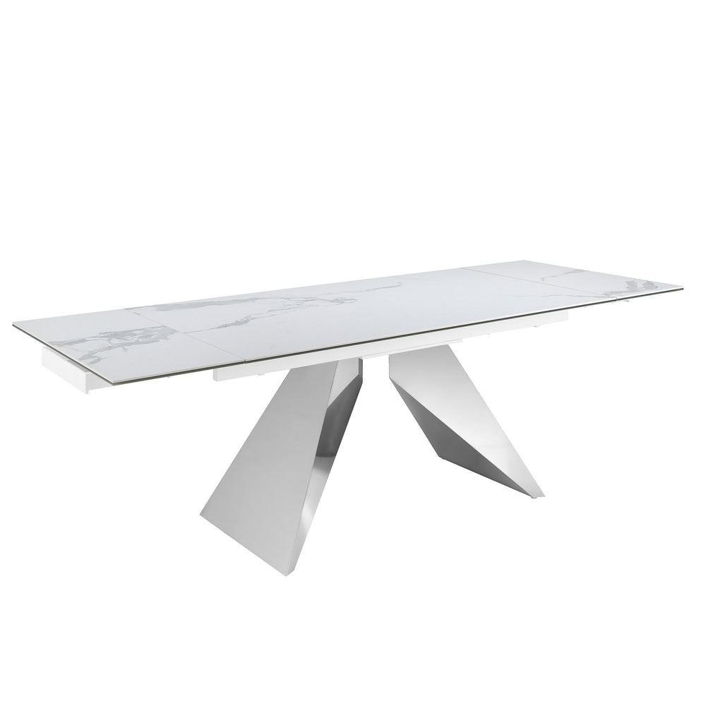 Rectangular extendable dining table in porcelain marble and chromed steel