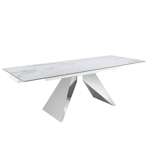 Rectangular extendable dining table in porcelain marble and chromed steel