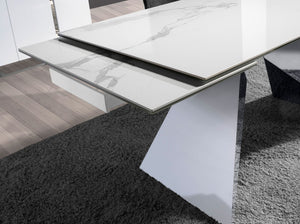 Rectangular extendable dining table in porcelain marble and chromed steel