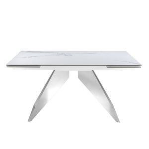 Rectangular extendable dining table in porcelain marble and chromed steel