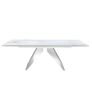 Rectangular extendable dining table in porcelain marble and chromed steel