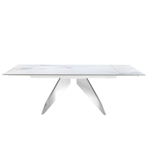 Rectangular extendable dining table in porcelain marble and chromed steel