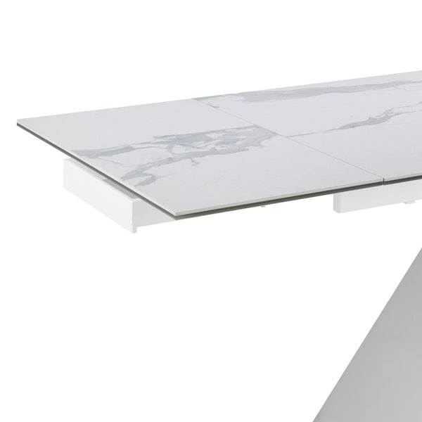 Rectangular extendable dining table in porcelain marble and chromed steel