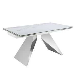 Rectangular extendable dining table in porcelain marble and chromed steel