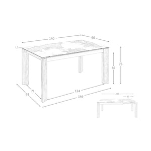 Rectangular extendable dining table in porcelain marble and walnut