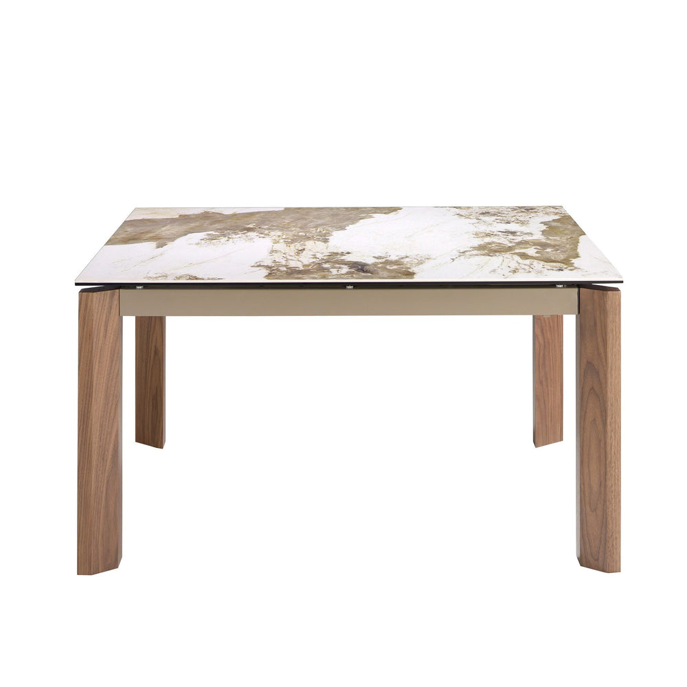 Rectangular extendable dining table in porcelain marble and walnut