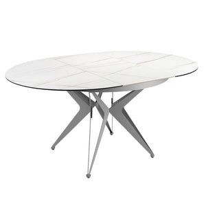 Extendable round dining table in porcelain marble and gray steel