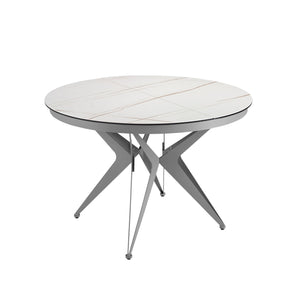 Extendable round dining table in porcelain marble and gray steel