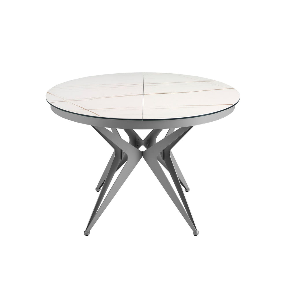 Extendable round dining table in porcelain marble and gray steel D120
