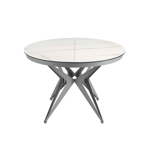 Extendable round dining table in porcelain marble and gray steel