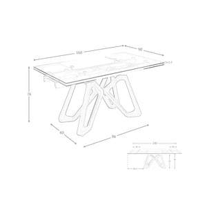 Rectangular extendable dining table in tempered glass and walnut