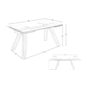 Rectangular extendable dining table in tempered glass and walnut