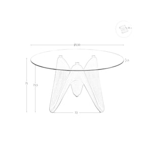 Round dining table in tempered glass and walnut