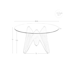 Round dining table in tempered glass and walnut