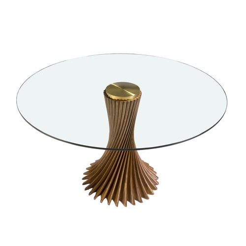 Round dining table in tempered glass and walnut