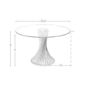 Round dining table in tempered glass and walnut
