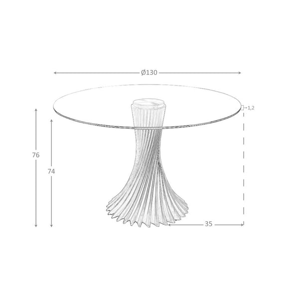 Round dining table in tempered glass and walnut