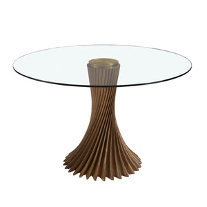 Round dining table in tempered glass and walnut