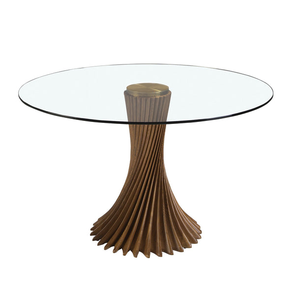 Round dining table in tempered glass and walnut