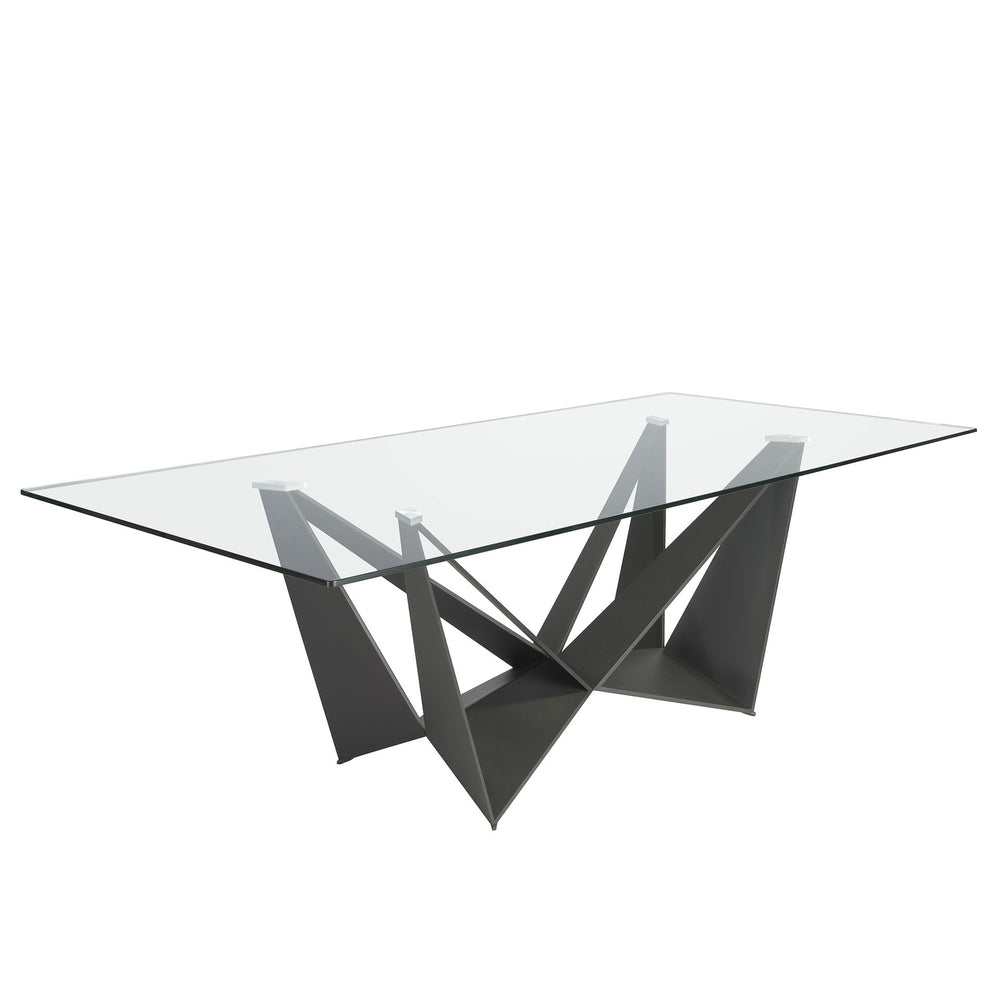 Rectangular dining table with tempered glass and black steel