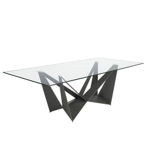Rectangular dining table with tempered glass and black steel