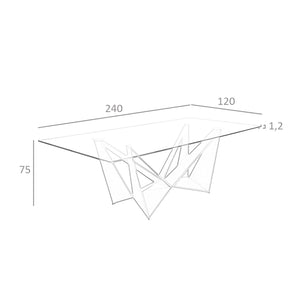 Rectangular dining table with tempered glass and black steel