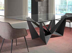 Rectangular dining table with tempered glass and black steel