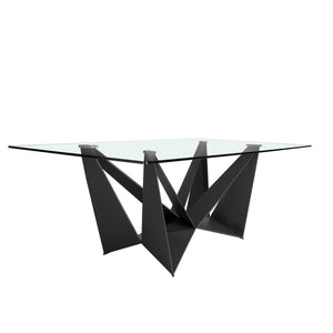 Rectangular dining table with tempered glass and black steel