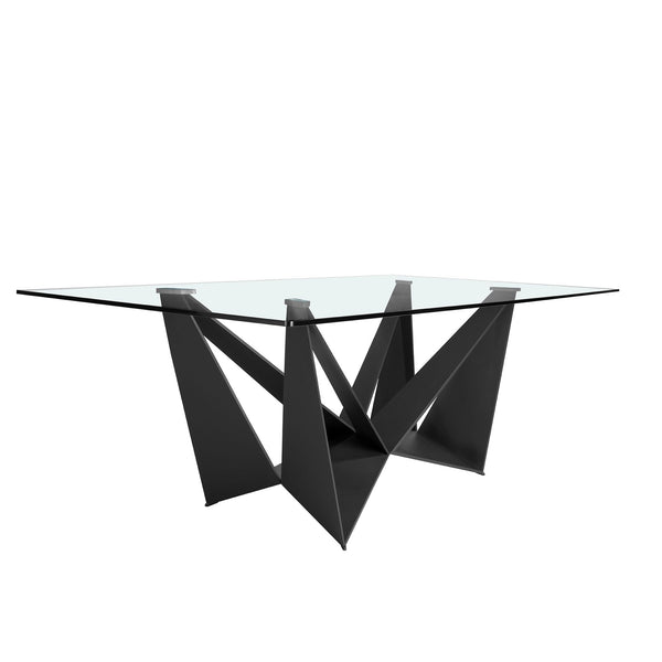 Rectangular dining table with tempered glass and black steel