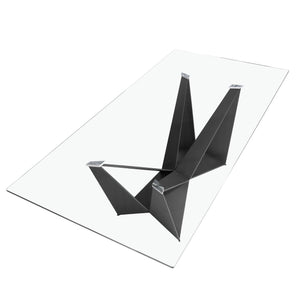 Rectangular dining table with tempered glass and black steel