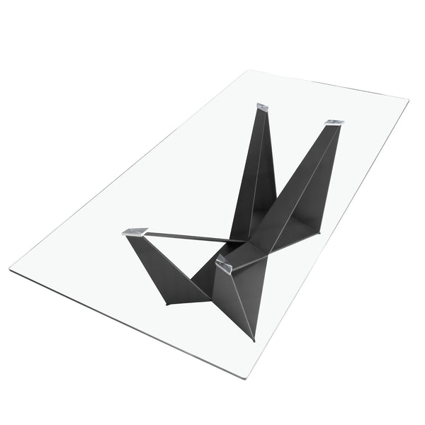 Rectangular dining table with tempered glass and black steel